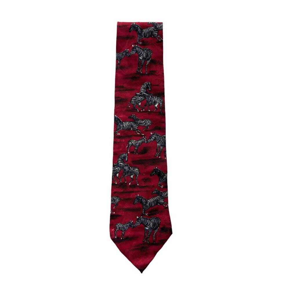 Endangered Species Mens Silk Zebra Tie Red "Survival Isn’t‎ Black & White” USA